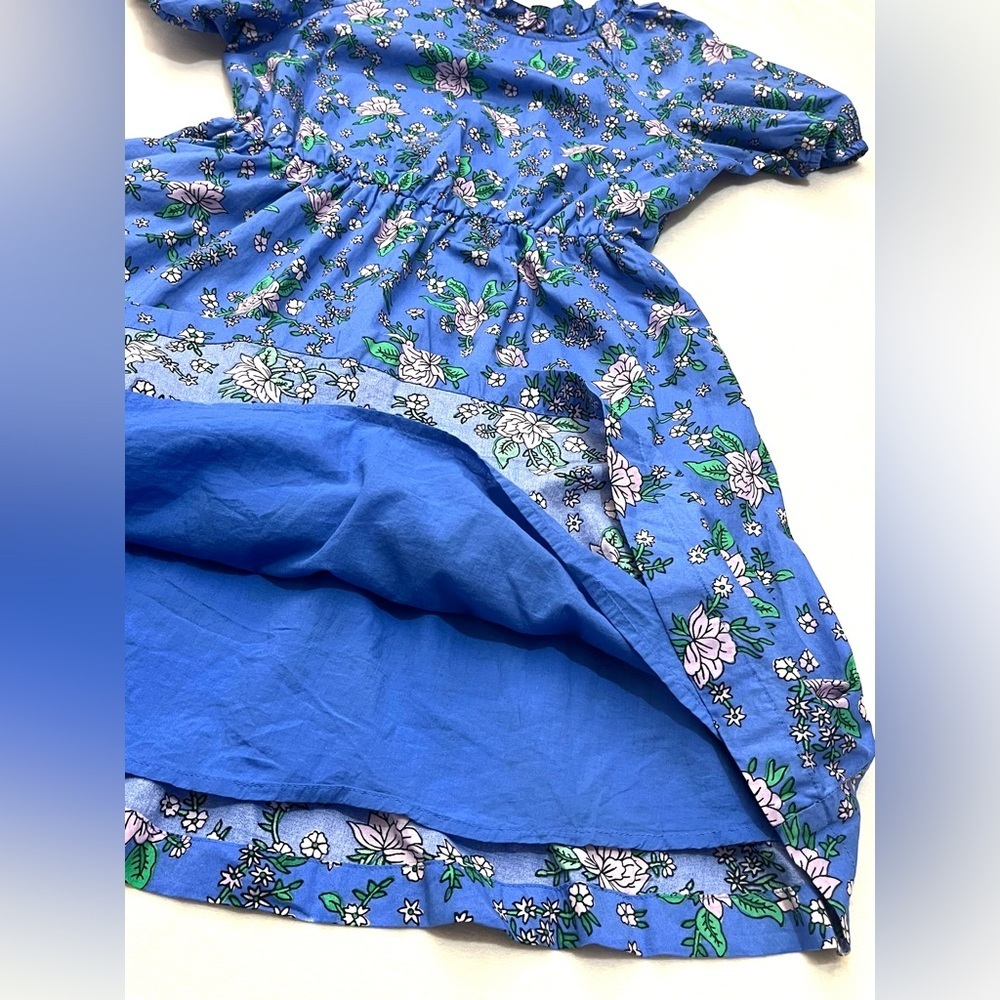 J. Crew Women’s Coastal Blue Tieback Short Sleeve Mini Floral Dress with Ruffle - Picture 9 of 16